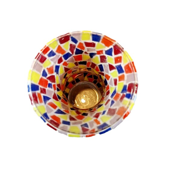 Vintage Mosaic Multicolored Rainbow Tile Glass Vase 7" Tall - Picture 6 of 7